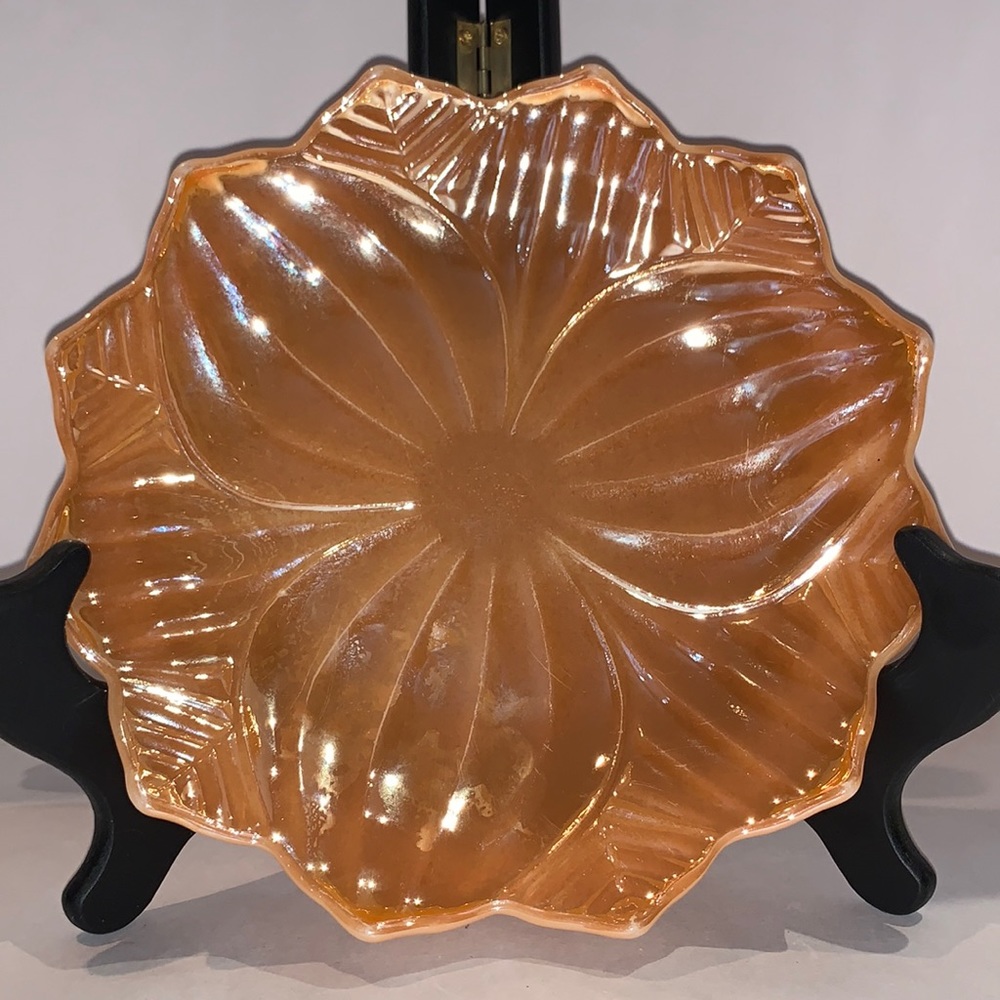 Carnival Amber Gold Serving Dish Plate Floral Condiment 8" Diameter Home Decor